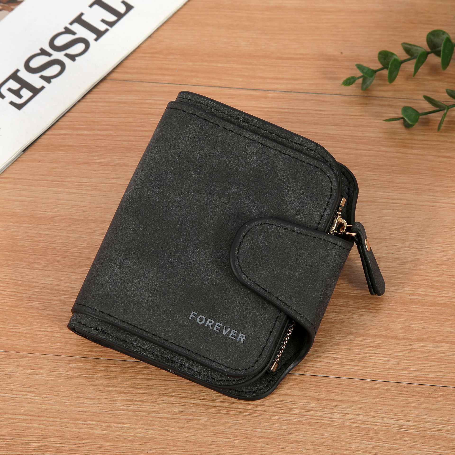Picture of Cross-Border Retro Nubuck Leather Women's Wallet Short Multi-Card Slot Coin Purse Buckle Wallet Student Small Clutch Bag