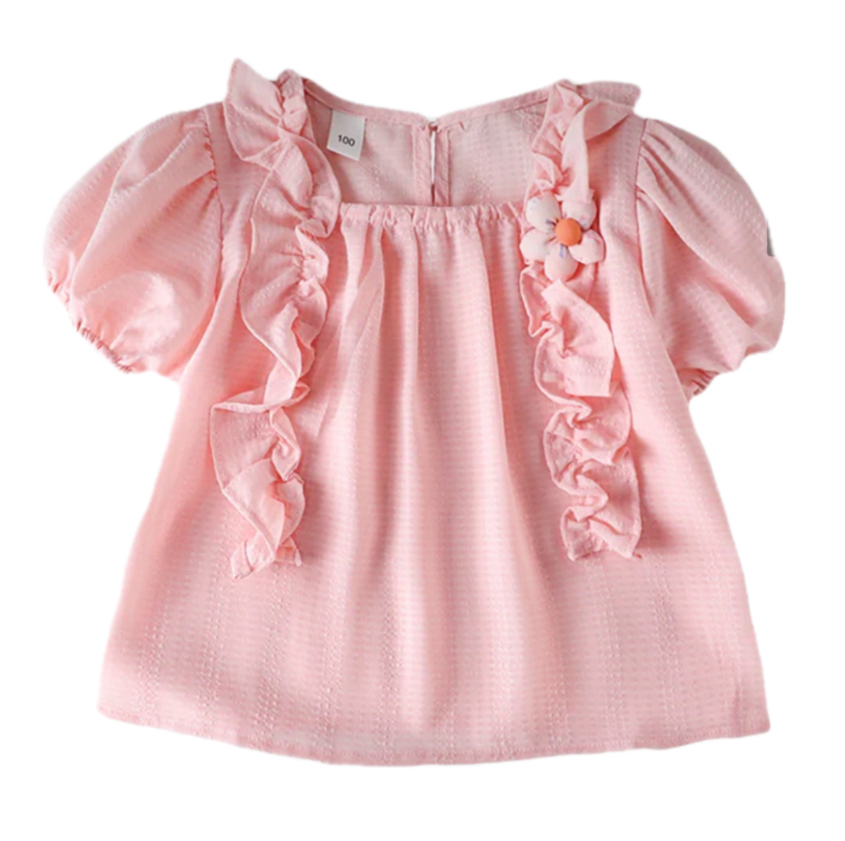 Picture of Girls Summer Shirt 2025 New Baby Girl Fashionable Puff Sleeve Ruffled Princess Style Chiffon Short Sleeve Sun Protection