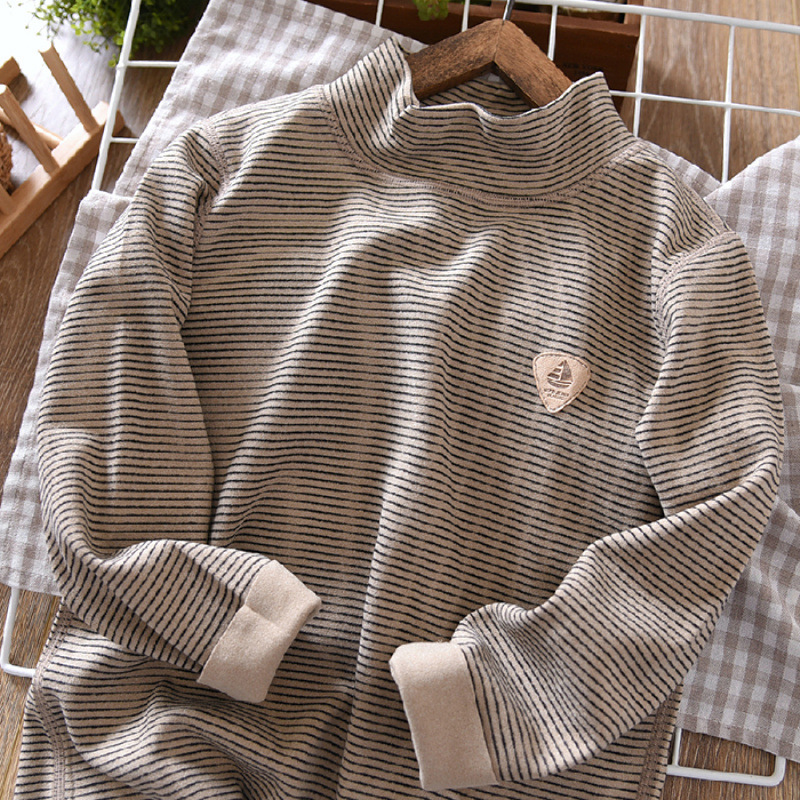 Picture of Boys' Long-sleeved T-shirt Autumn and Winter 2024 Mid-large Children's Half-high Neck Velvet Top Thickened fleece-lined Children's Base Shirt
