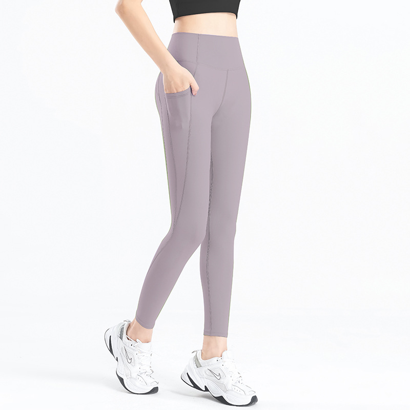 Picture of European and American Cross-border Peach Hip Fitness Pants Scrub Naked Summer Sports Tight Pocket High Waist Hip Yoga Pants for Women