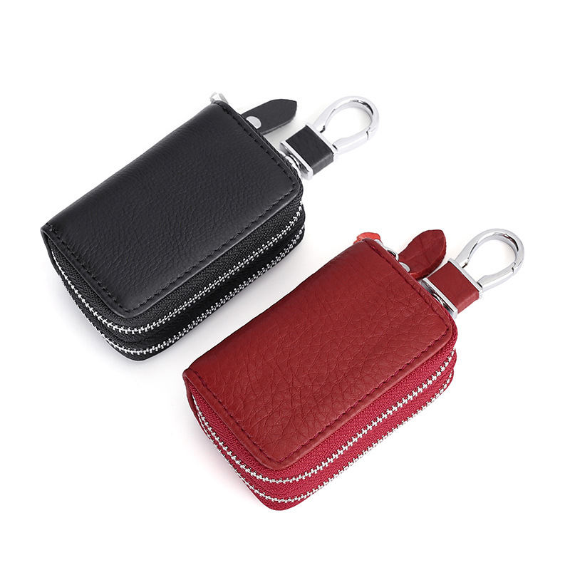 Picture of First layer cowhide double zipper car key bag leather key bag source factory wholesale waist hanging key chain men
