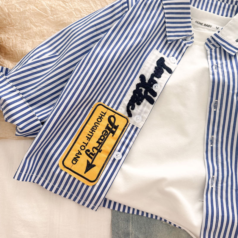 Picture of Boys Korean Style Shirt 2024 Autumn New Blue and White Striped Long Sleeve Top Baby Lapel Shirt Fried Street Thin Korean Style