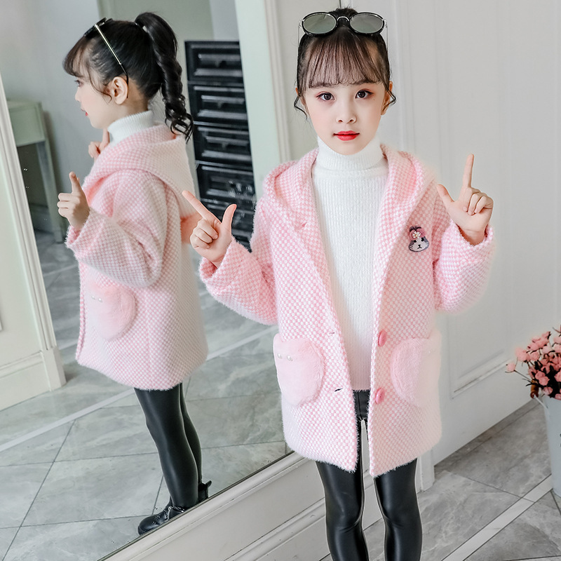 Picture of Girls mink woolen coat 2025 spring and autumn woolen coat children's woolen coat children's clothing a generation of hair