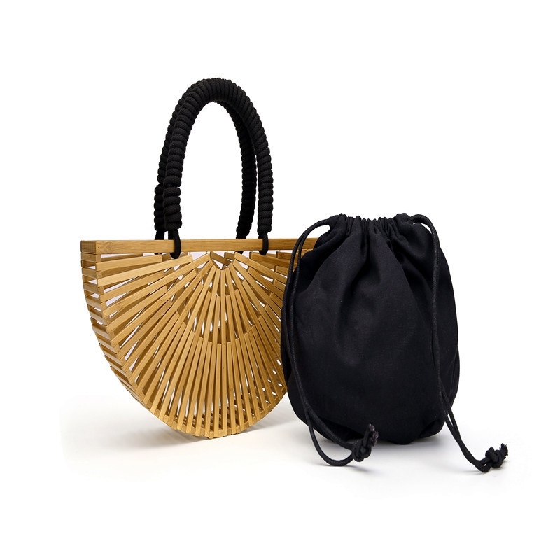 Ins catwalk fashion bamboo woven bag shoulder slung rattan woven bag European and American wind outdoor beach bag a generation of hair