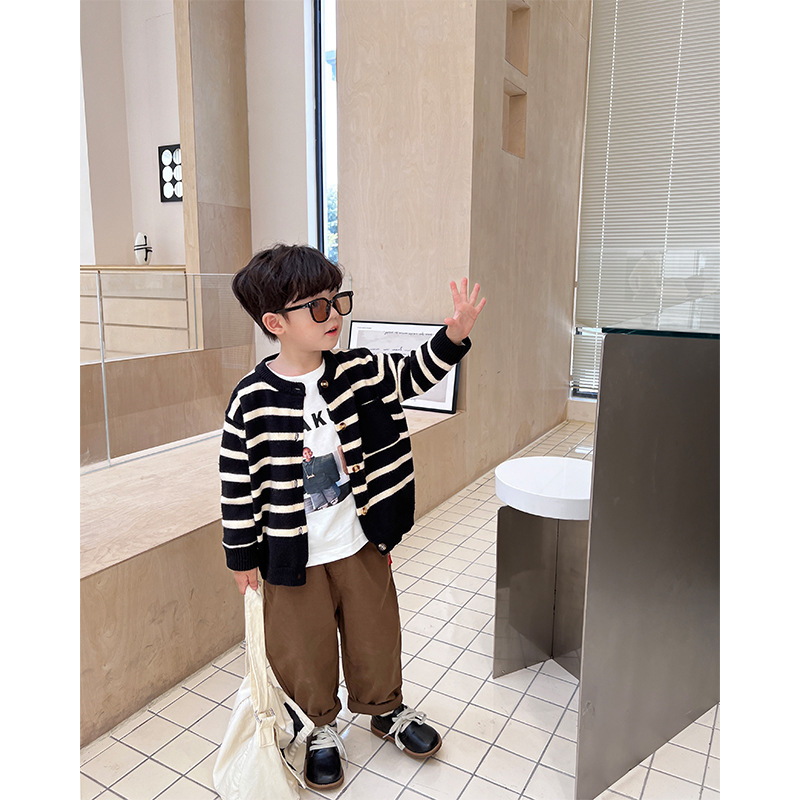 Picture of Children's Wear Children's Soft Waxy Striped Sweater Cardigan for Boys and Girls Baby Spring and Autumn New All-match Western Style Knitted Jacket Trendy