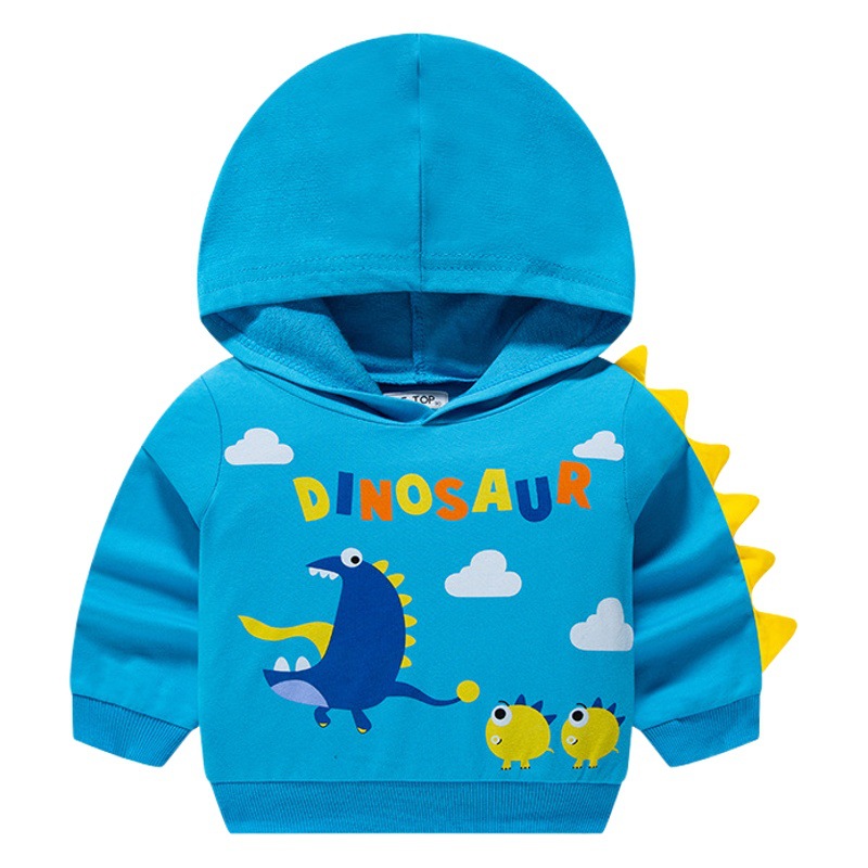 2025 Kidsren's Clothing Autum New Kidsren's Hooded Cartoon Dinosaur Sweatshirt Pure Cotton Boy Baby Knitted Pullover Trendy