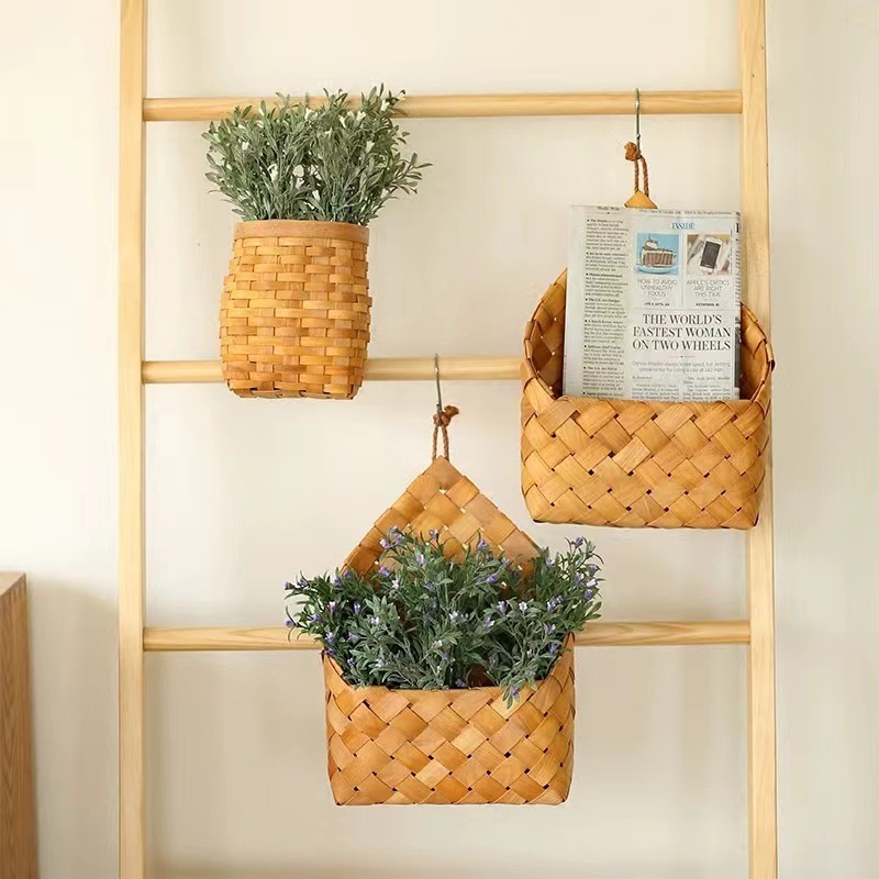 Picture of Seagrass Woven Storage Basket Wall-mounted Basket Storage Rack, Garden Plant Basket Busp Woven Hanging Basket Hanging Pot Flower Pot