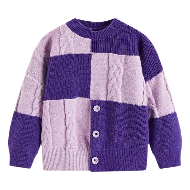 Girls' Korean Style Internet Trendy Fashion Sweater Baby 2023 New Winter Wear New Children's Plaid Stitching Knitted Sweater
