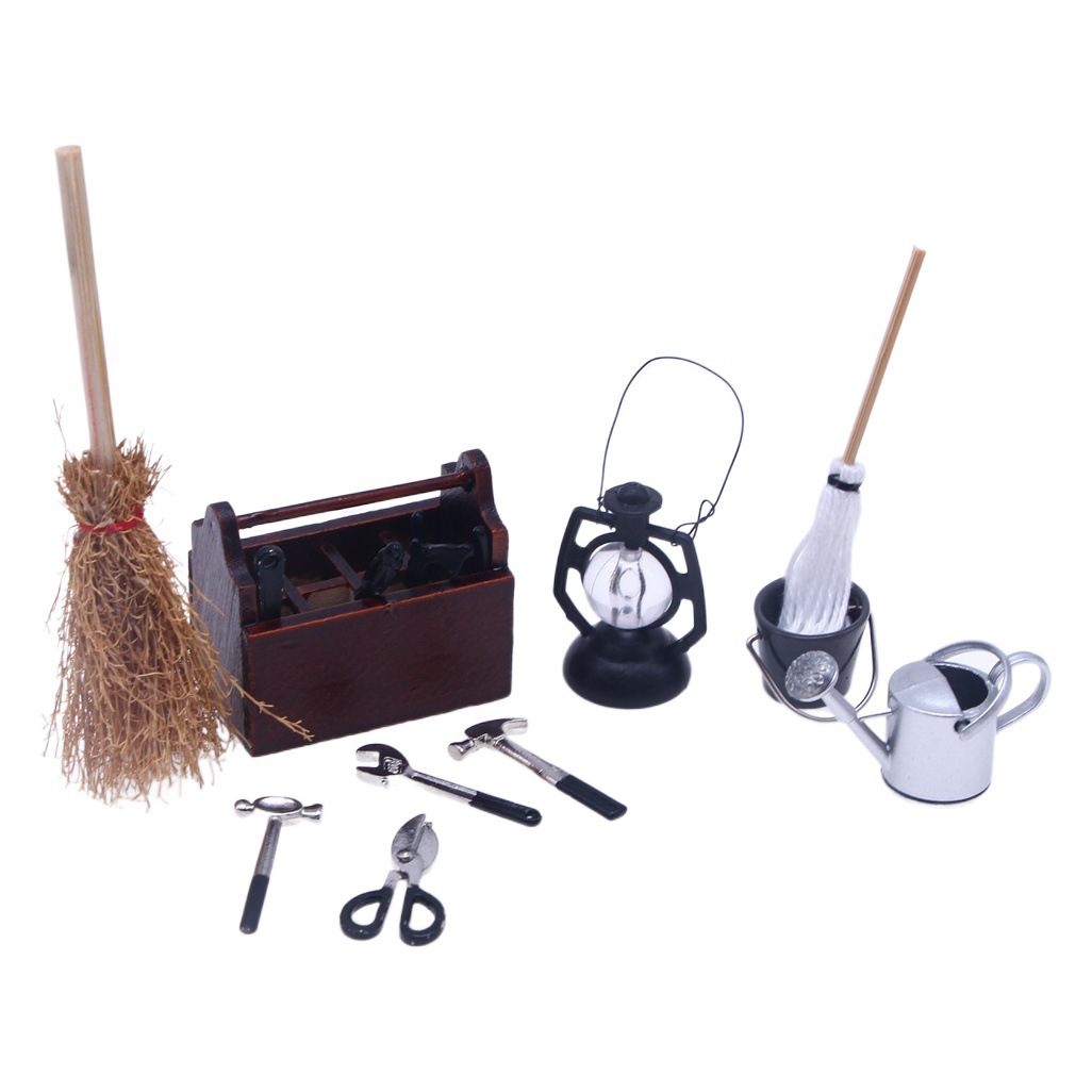 Dollhouse Doll House wooden toolbox set BJD alloy tool model OB11 miniature scene accessories