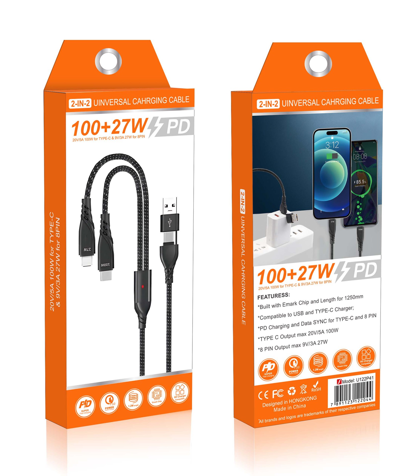 Picture of PD100W data line two to three super fast charging line 20V5A for Huawei TYPE-C Apple iphone27W