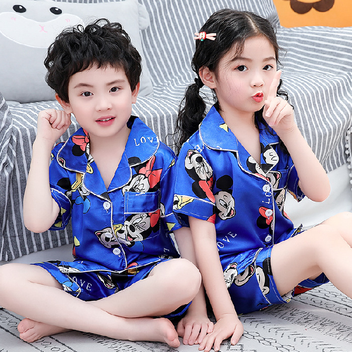 Picture of European and American Foreign Trade Children's Silk Cute Cartoon Pajamas Summer Short-sleeved Loose High-elastic Satin Home Clothes for Boys and Girls