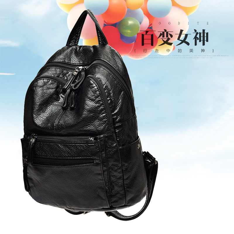 Picture of Cross-border Women's Backpack New European and American Retro Washed Soft Leather Middle-aged Fashion Backpack Large Capacity Schoolbag