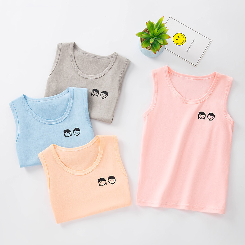Picture of Summer Children's loose casual I-shaped round neck vest boys and girls solid color cotton vest sleeveless undershirt bottoming top