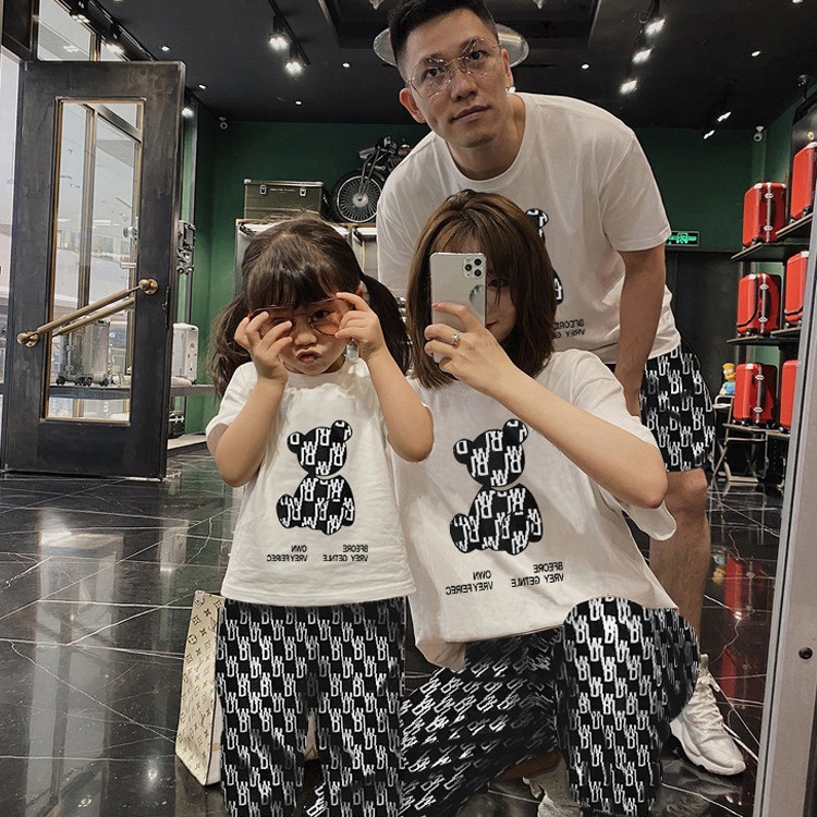 Baby Parent-Child Dress Summer Dress Family of Three Four Family Dress Mother and Dresses Seaside Holiday Family Short-Sleeved T-Shirt
