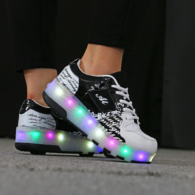 Picture of Shoes Supply Mesh Breathable Luminous Shoes Lights Shoes Children's Two-wheel Heuid Shoes Teenager Trend Skating Skate Shoes