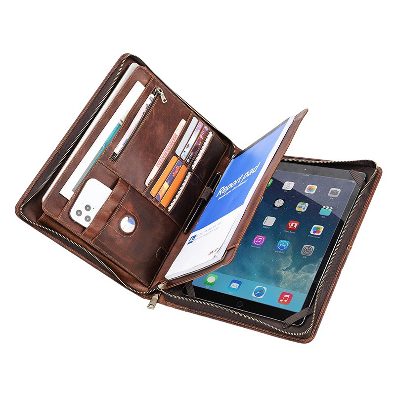 Suitable for ipad pro12.9 cowhide protective case with airtag portable multifunctional apple flat case wholesale