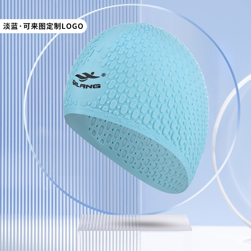 Picture of Vernon adult swimming cap silicone waterproof men's and women's water drop cap custom logo high elastic long hair ear protection large swimming cap