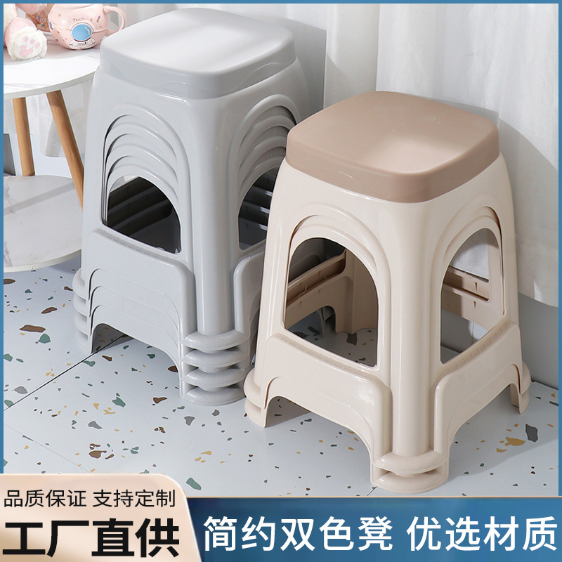 Picture of Thickened plastic stool household chair square stool plastic adult bench simple high stool stackable stool wholesale
