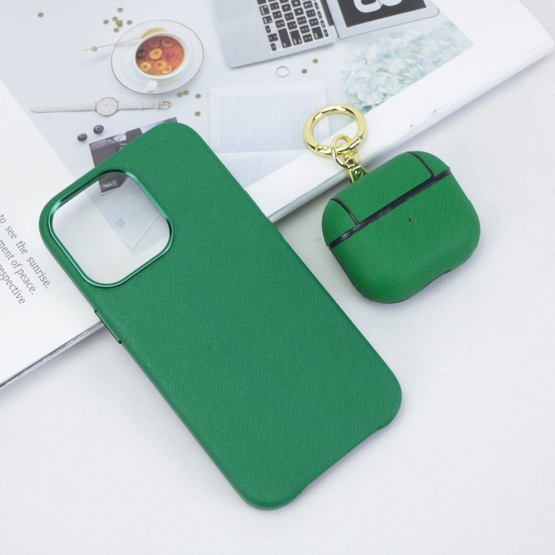 Picture of Gift suit leather Apple 12 13 14 15 phone case + earphone protective cover Airpods1/2/3/Pro