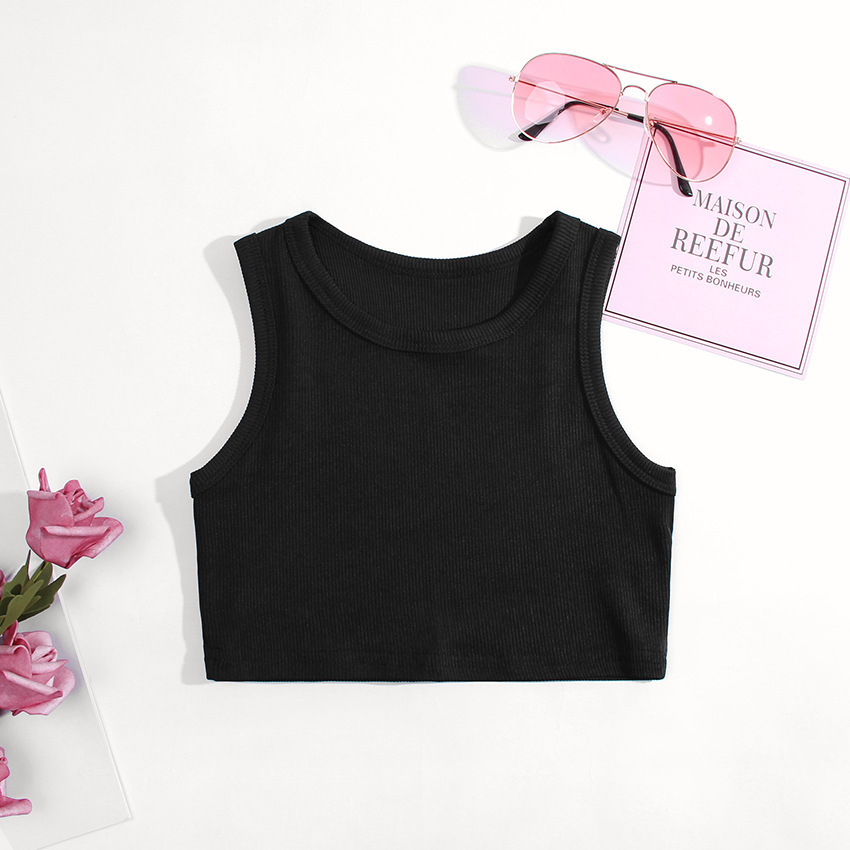 Picture of 2023 Girl's Rib Vest Baby Girl's Clothing Sling Sports Cotton New European and American Fashion Sleeveless Top
