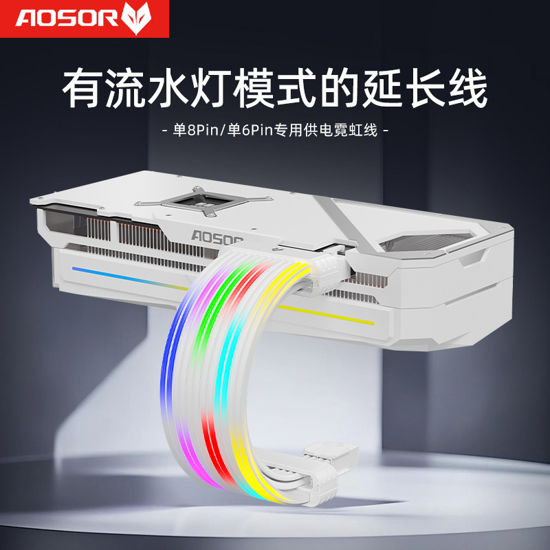 Picture of Kuyue neon extension cord computer decoration ARGB graphics card 16 motherboard 24pin meteor lighting effect neon color hair