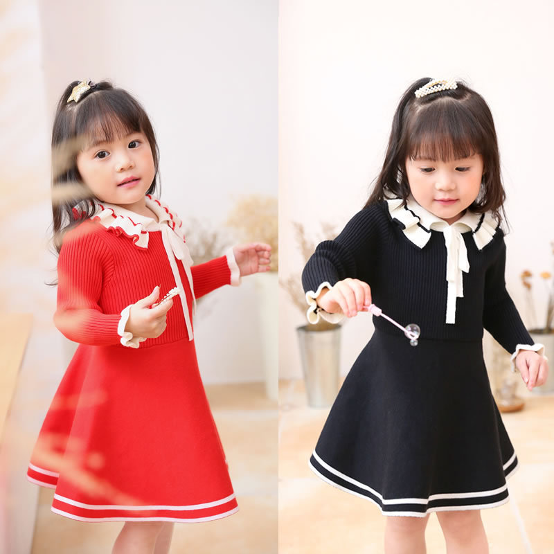 Early Spring New Velvet Warm Princess Dress Girls Cute Fashion Dress New Year Chinese Red Festive Woolen Dress