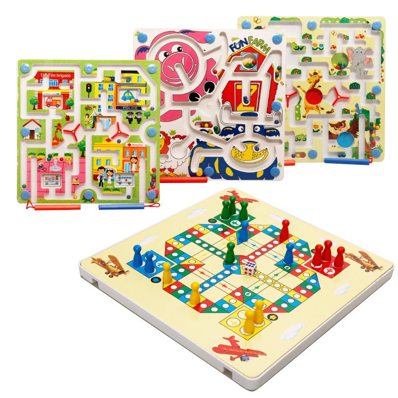 Picture of Wooden balls wooden double-sided magnetic ring track bead maze children's puzzle flying chess puzzle building blocks toy