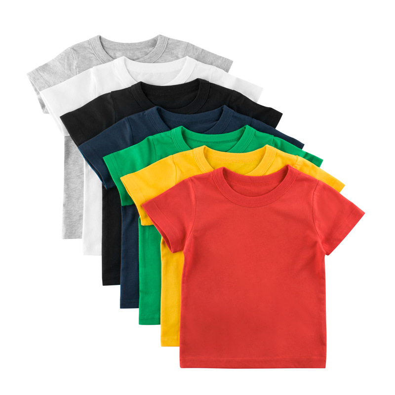 Picture of 27Kids Kidsren's Clothing Summer 2025 Kidsren's Short-Sleeved T-Shirt Advertising Shirt Korean Style Pure Color Unpatterned Kidsren's Clothing