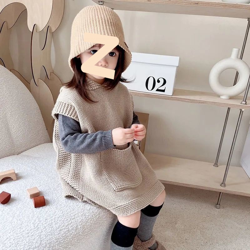 Picture of Children's clothing girls' vest Spring and Autumn New lazy big pocket niche hooded knitted baby children's sweater horse