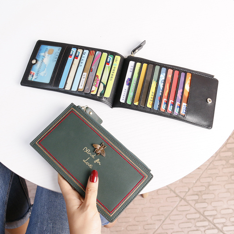 2025 New Fashionable Large Capacity Genuine Leather Card Bag Women's Multi-Card Slim Bee Wallet One-piece Long Zipper