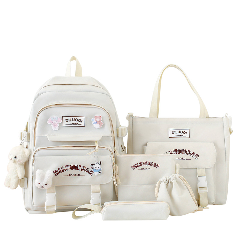 Picture of Cross-Border Hot-Selling Schoolbag Five-Piece Set Korean Version Junior High School Large-Capacity Student Backpack Small Fresh and Simple Backpack