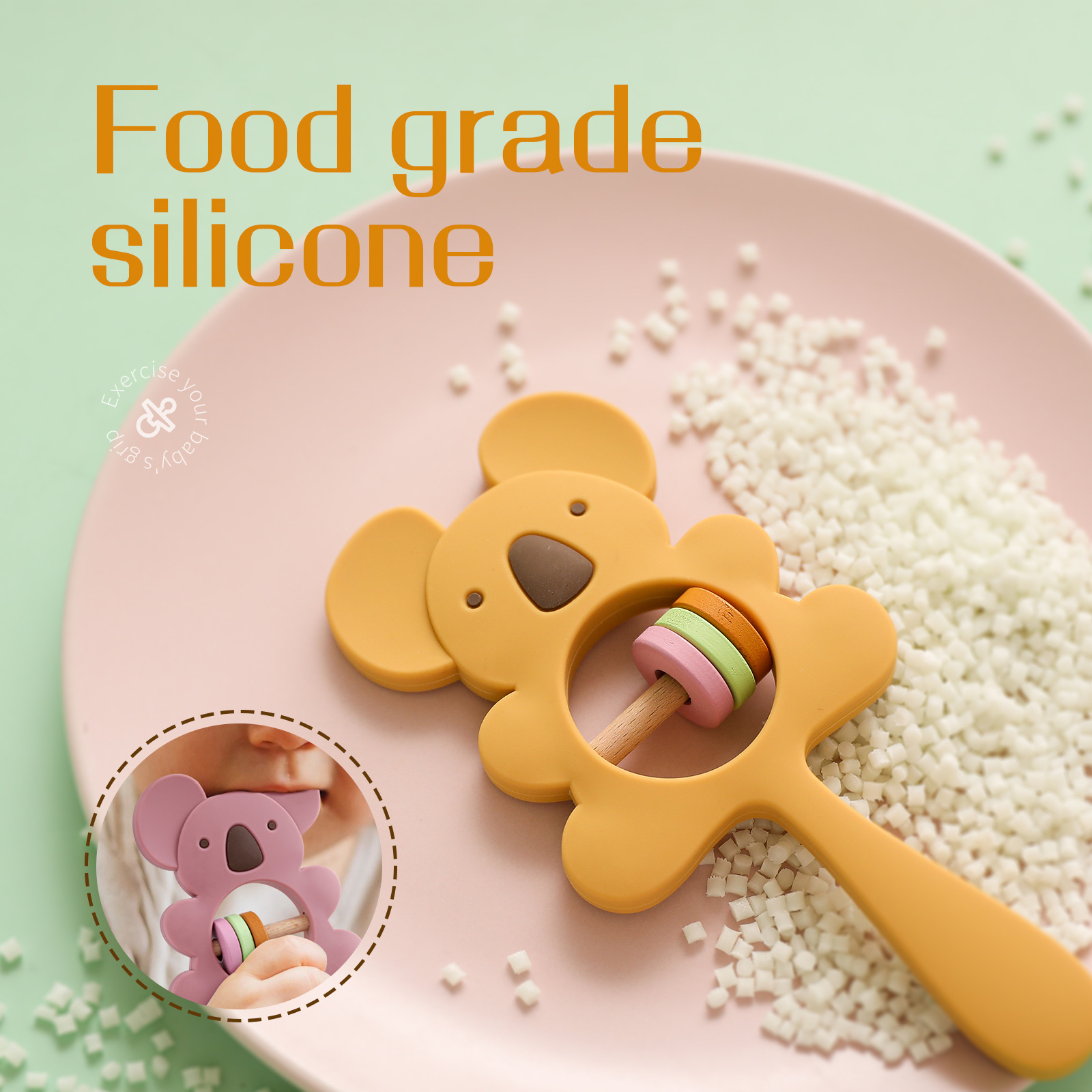 Picture of Silicone Koala Animal Baby Hand Catch Rattle Can Gnaw Gum Baby Soothing Puzzle Bell Elephant Hand Cattle