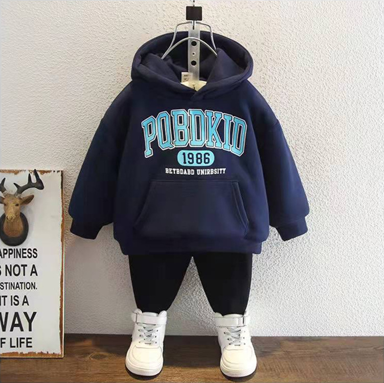 Picture of Children's Winter Clothing for Boys, Hooded Sweatshirt with Fleece, Thickened Winter Outfit for Toddlers and Young Children, Integrated Fleece Top, Children's Warm Jacket