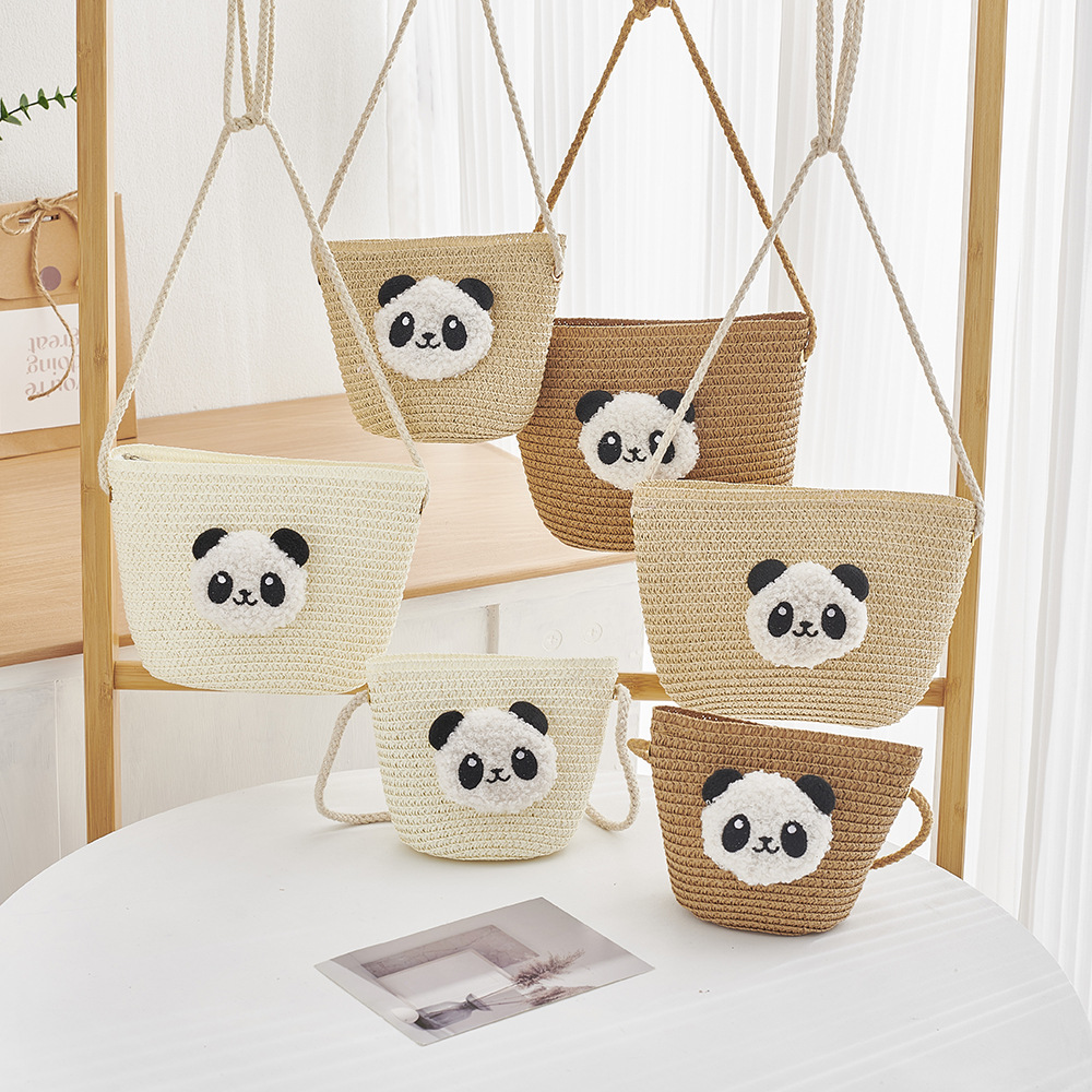New Cartoon Kids Bag Woven Mobile Phone Bag Zipper Cute Giant Panda Travel One Shoulder Crossbody Coin Purse