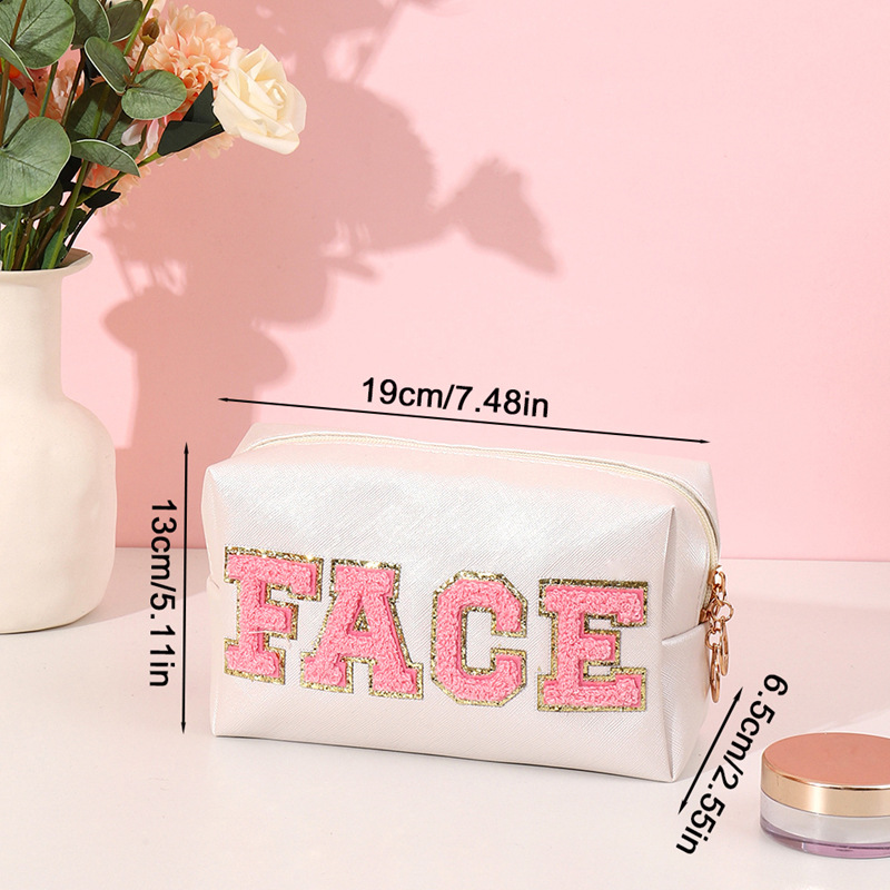 Picture of Amazon popular cosmetic bag pu towel embroidered letters octagonal storage bag travel portable wash bag cosmetic bag