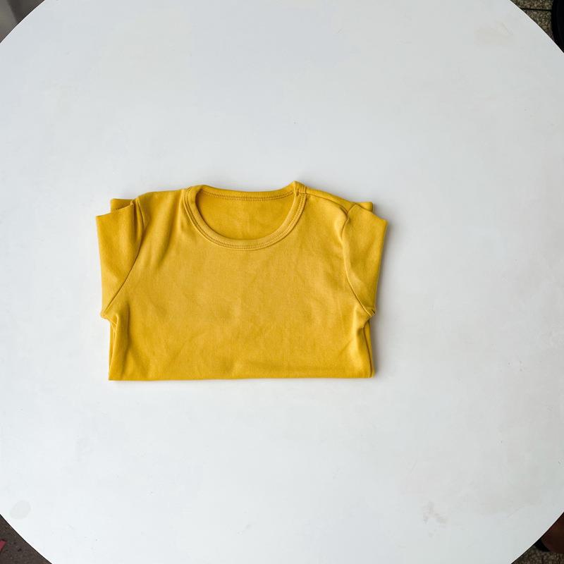 Picture of 2023 Children's Cotton Long-sleeved T-shirt Base Shirt Spring and Autumn Loose Solid Color Round Neck Sanding Top for Boys and Girls