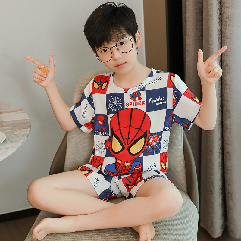 Picture of Children's Pajamas Boy's Summer Ice Silk Boy's Silk New Thin Short-sleeved Home Clothes suit