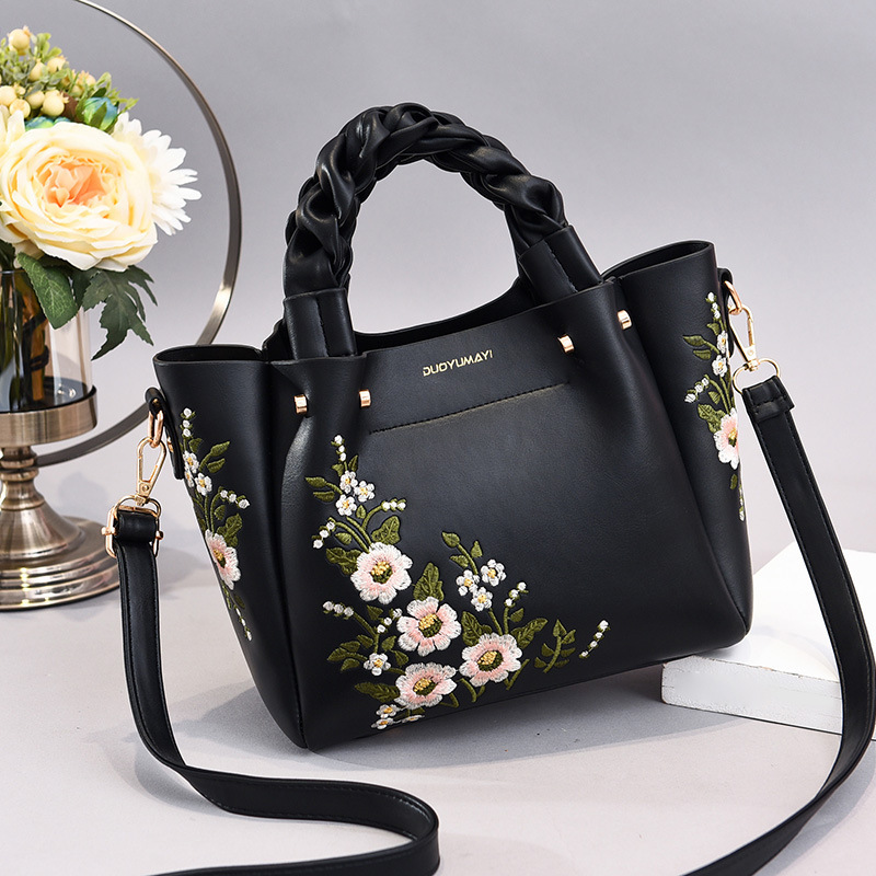 Spring and Autumn New Women's Bag Handbag Crossbody Bag Embroidered Soft Leather Women's Bag Bucket Bag Women's Bag Soft Bag Women's Bag