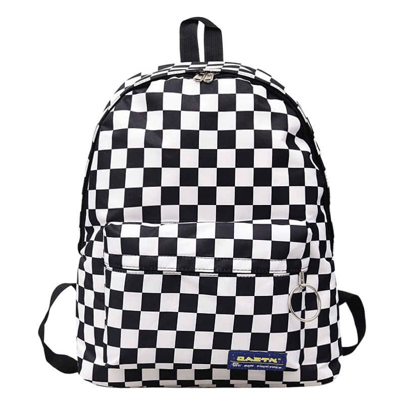 2018 Black and White Plaid Backpack Casual Nylon Outdoor Travel Backpack Women's Bag Student Schoolbag