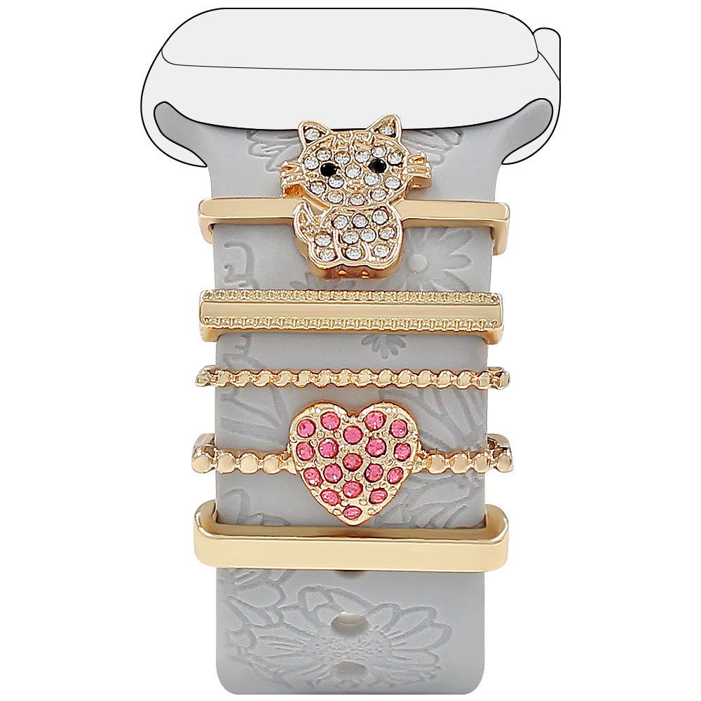 Picture of Applies to Apple Watch Watch Universal Silicone Strap with Diamond Cat Decoration