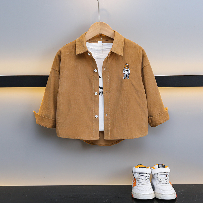 Picture of Children's Clothing Boys' Long-Sleeved Shirt 2025 New Cartoon Bear Embroider Kidsren's Corduroy Thin Outwear Fashionable