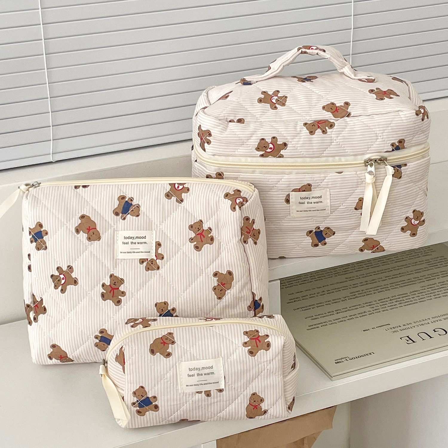 Cross-border Toy Striped Bear Cosmetic Bag Cartoon Ins Travel Portable Storage Bag Skin Care Bag Wash Bag