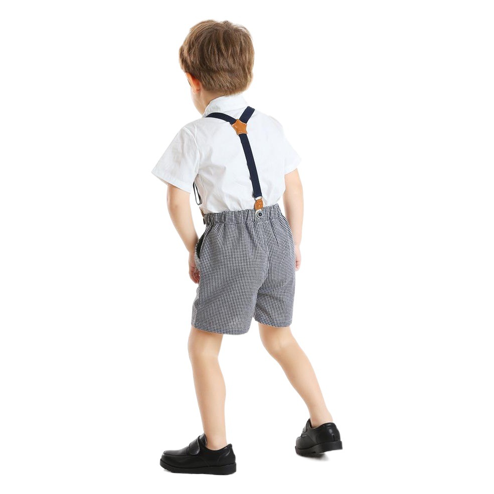 3-year-old baby boy suit houndstooth suspender shorts lapel short sleeve dress spring and summer Korean style one-piece delivery