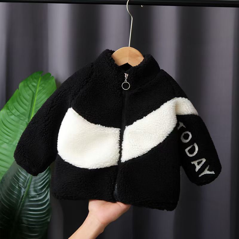 Picture of Boys' coat fleece-lined thickened autumn and winter new women's children's clothing western style top imitation lamb wool warm children's sweater