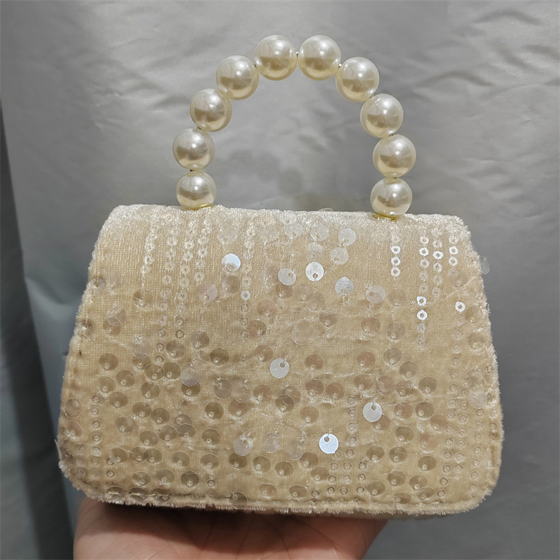 Picture of Autumn and Winter New Fashion Sequin Woolen Small Bag Girls Stylish Pearl Handbag Shoulder Bag Crossbody Magnetic Buckle Bag