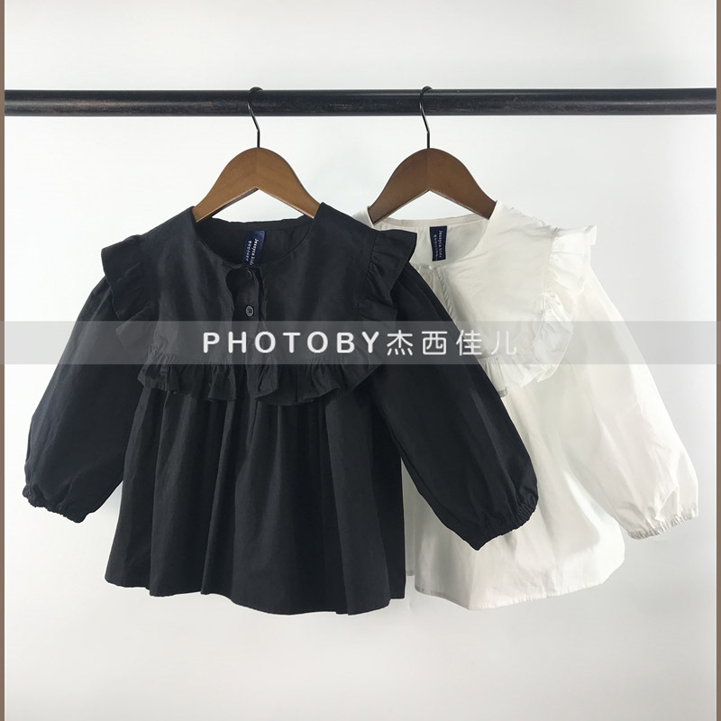 2024 Children's Clothing 2023 Korean Style Spring and Autumn Parity Coat Western Style Loose Ruffled Mother and Women's Long Sleeve Doll Shirt