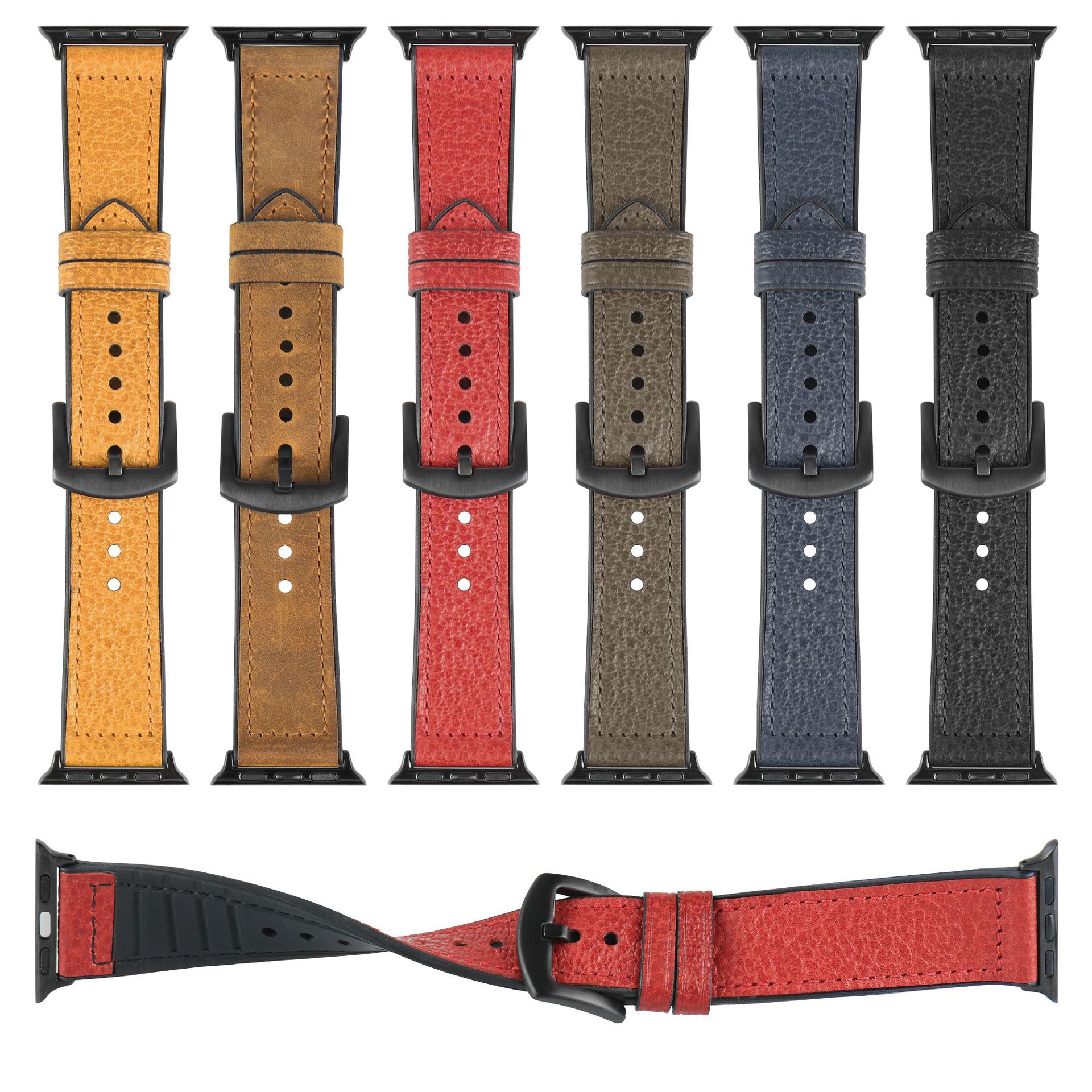 Picture of Suitable for Apple Watch Applewatch765S9 Strap Pebbled Iwatch8 Silicone Leather Strap