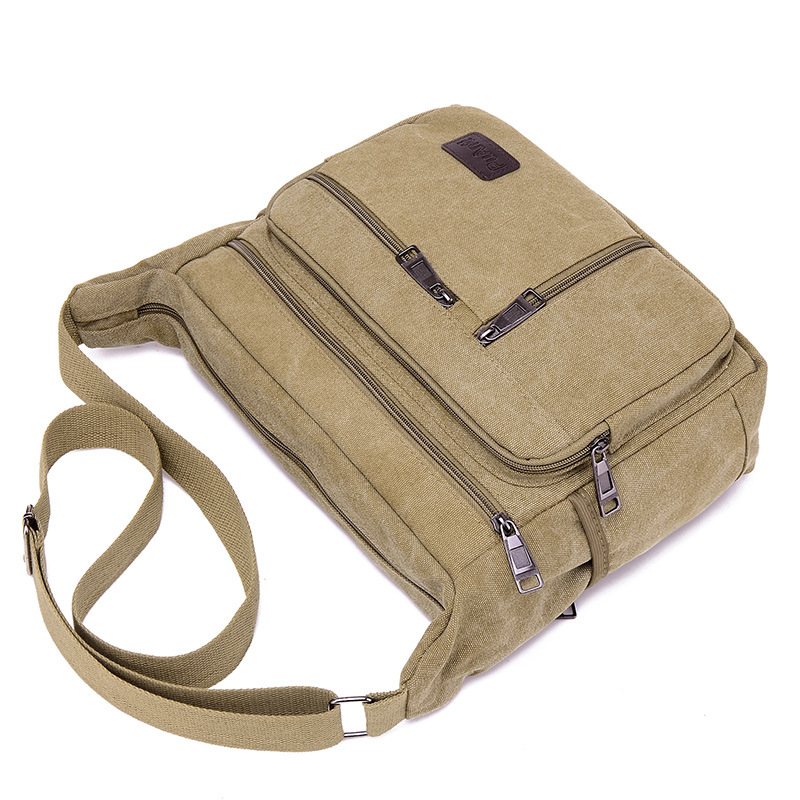 Picture of Canvas Bag Men's Shoulder Bag Casual Canvas Straddle Bag Student Satchel Multi-Layer Bag Factory Direct Printable