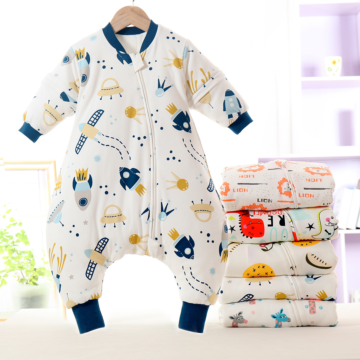 Picture of Spring and Autumn Thin Children's Sleeping Bag Constant Temperature Infant and Toddler Class a Split Leg Sleeping Bag Cartoon Pure Cotton Baby Sleeping Bag with Detachable Sleeves