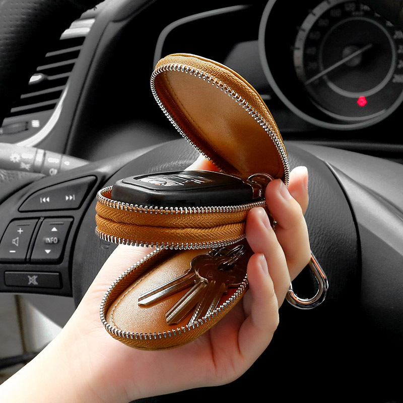 Picture of Genuine leather key bag men's double zipper car key set cross-border retro first layer cowhide key bag wholesale